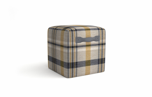 POUF CUBIC, MOTIF TARTAN JAUNE