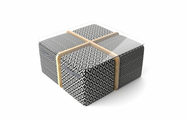 TABLE BASSE CRUZ AVEC POUFS, MOTIF LOSANGES